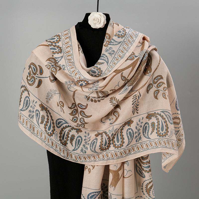 Women's Retro Style Cotton and Linen Scarf - Fashionable and Warm Shawl