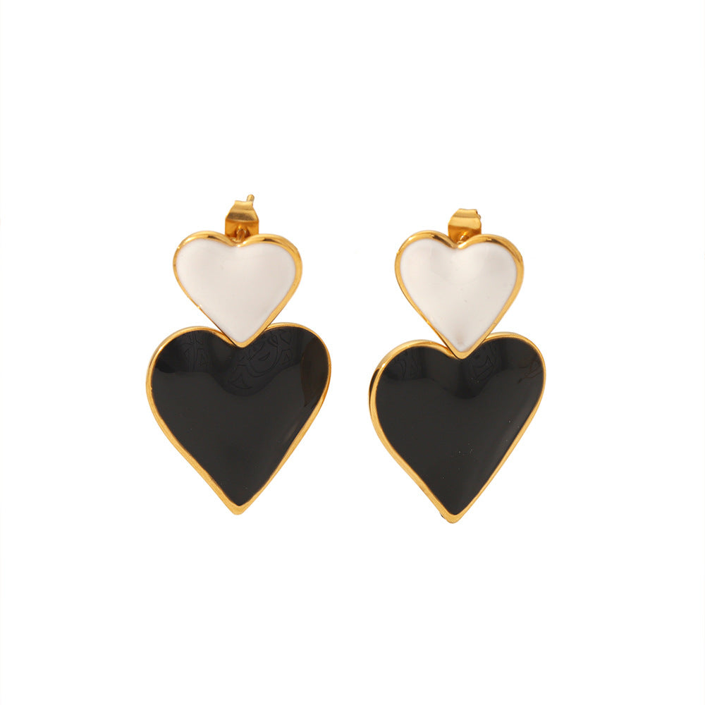 1 Pair Elegant Sweet Heart Shape Titanium Steel Drop Earrings