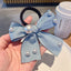 Women's Elegant Denim Blue Bow Beaded Pearl Hair Tie