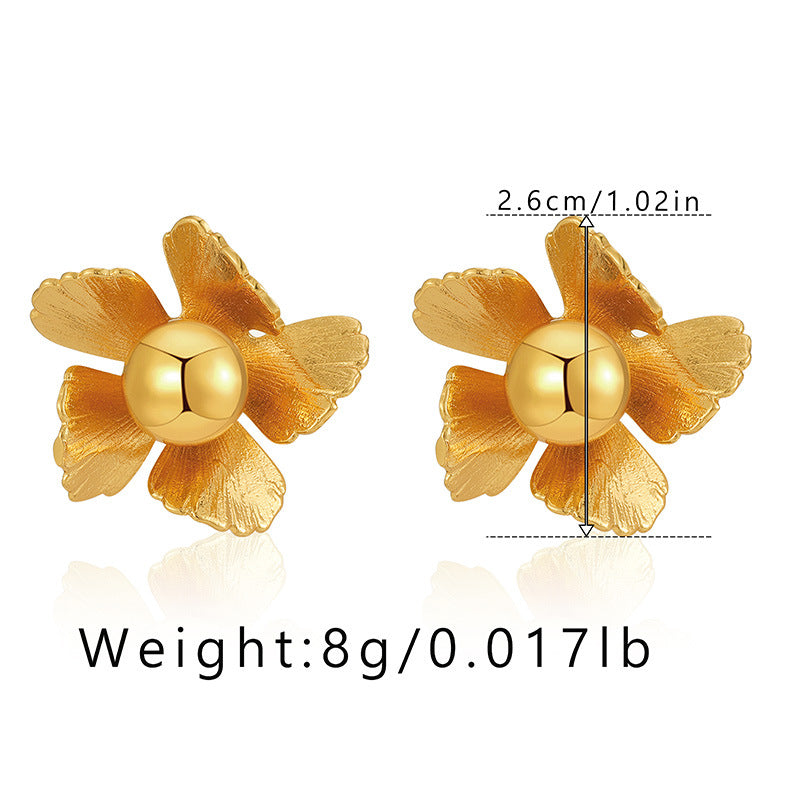 1 Pair Minimalist Flower Design 18k Gold Plated Copper Drop Earrings