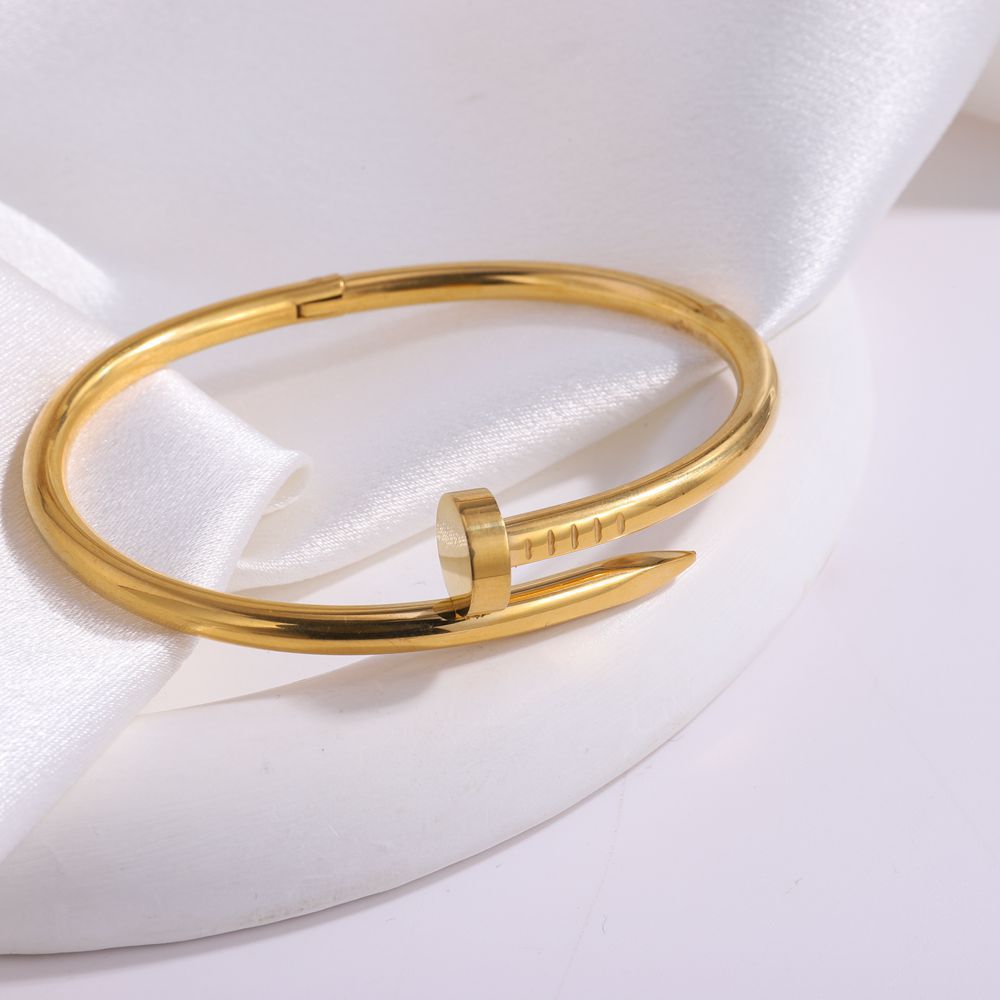 Elegant 18K Gold Plated Stainless Steel Bangle and Titanium Steel Diamond Bracelet Set