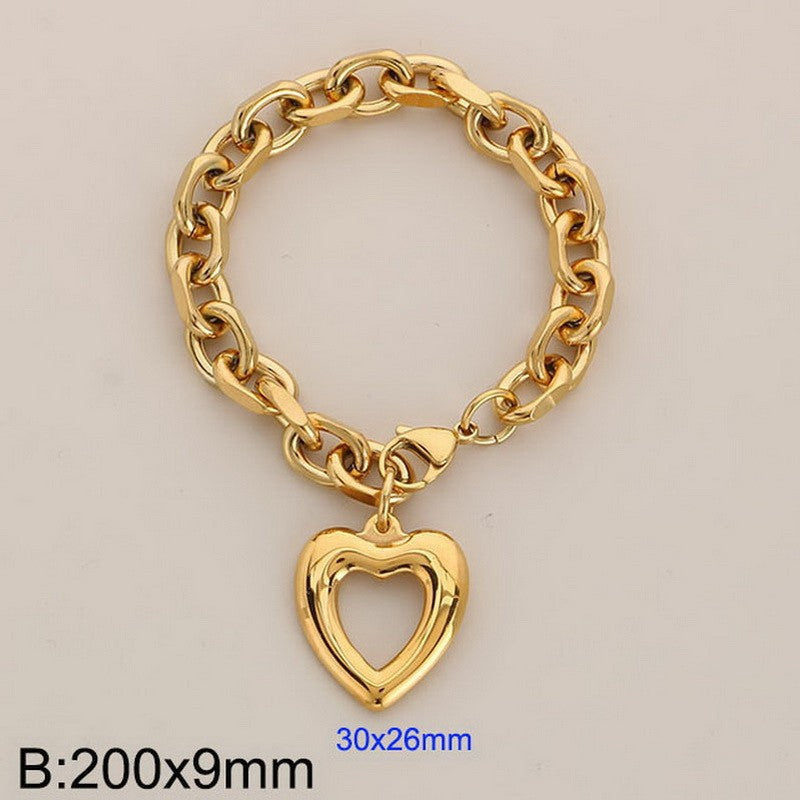 Heart Shape 18K Gold Plated Stainless Steel Bracelet and Necklace Set