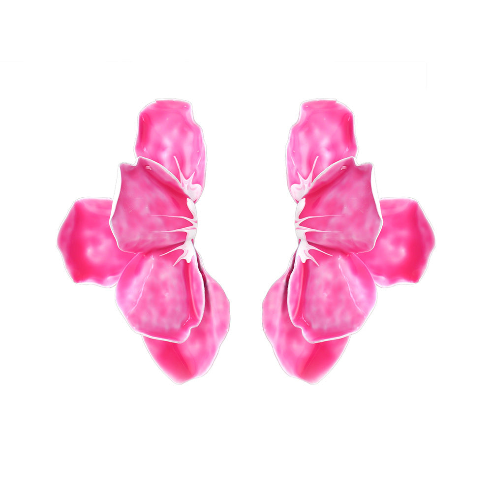 Elegant Gradient Enamel Leaf Flower Earrings