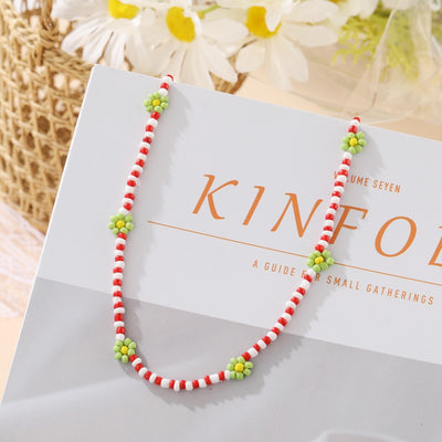 Bohemian Colorful Floral Rice Bead Necklace for Women