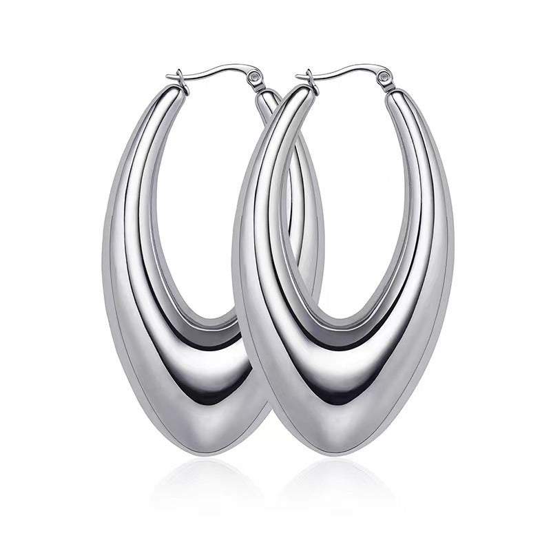 1 Pair Fashion 18K Gold Plated Stainless Steel Oval Hoop Earrings