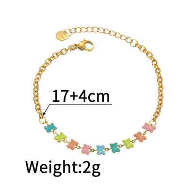 Colorful Enamel Flower Stainless Steel Bracelet for Women