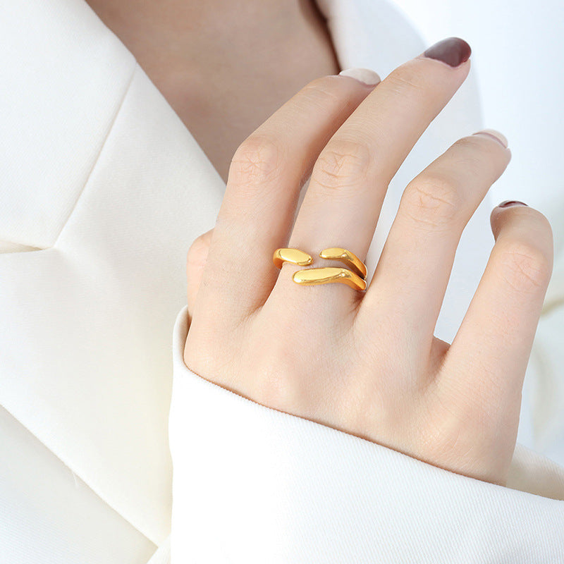 Geometric Titanium Steel 18K Gold Plated Open Ring - Minimalist Adjustable Design