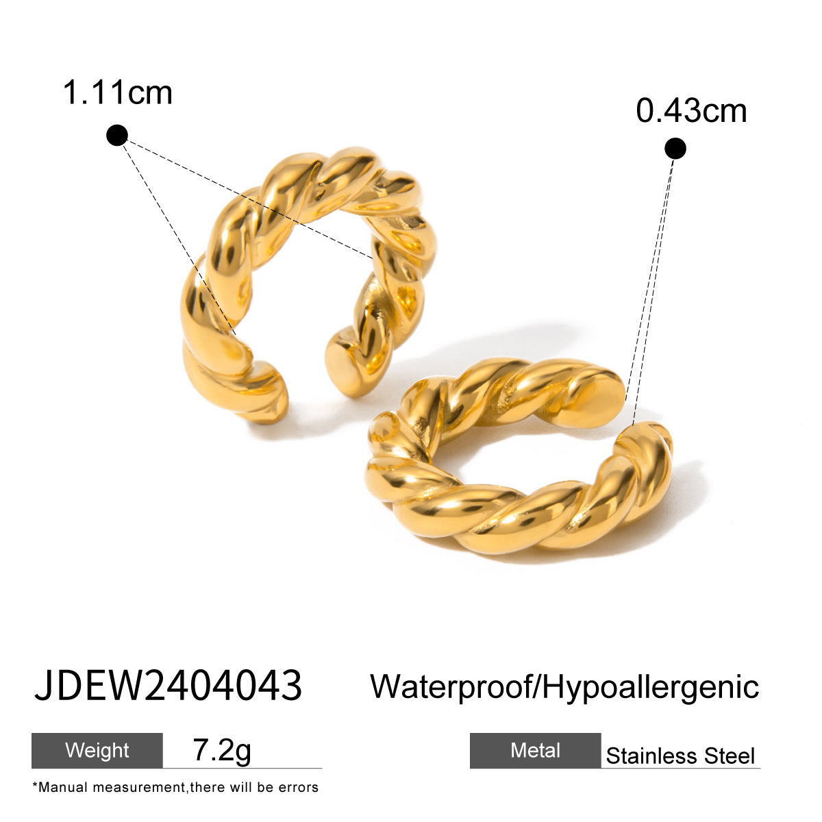 1 Pair Vacation Simple Style IG Style C Shape Solid Color Asymmetrical 304 Stainless Steel 18K Gold Plated Ear Cuffs