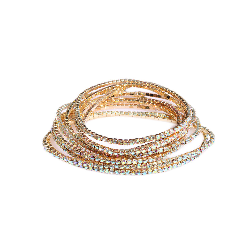 Geometric Zircon Rhinestone Stretch Bracelet Set for Women