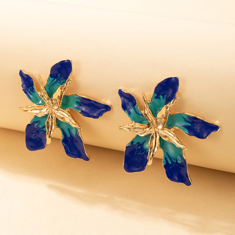 IG Style Ethnic Flower Enamel Alloy Layered Earrings