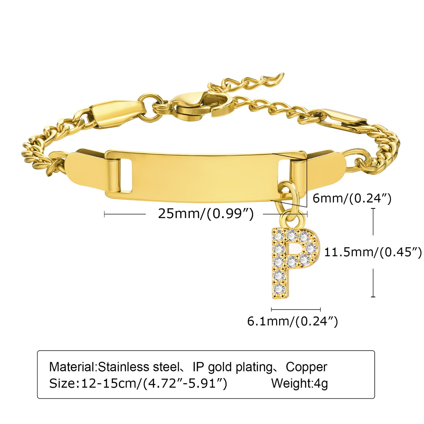 Stainless Steel Zircon Inlay English Letter Bracelet for Women and Children