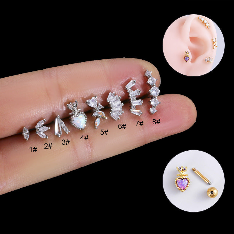 Fashion Heart Shape Stainless Steel Zircon Inlay Double-Ended Ear Studs