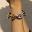 Geometric Iron Women's Bracelet with Gold and Silver Faceted Twisted Chain