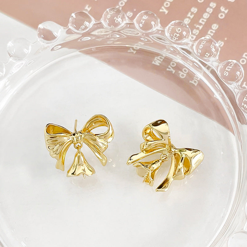 14K Gold Plated Bow Knot Earrings with S925 Silver Studs