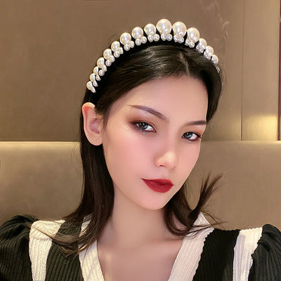 Women's Elegant Pearl and Diamond Flower Bow Hairband