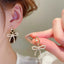 Retro C Shape Titanium Steel Pearl Heart Bowknot Earrings