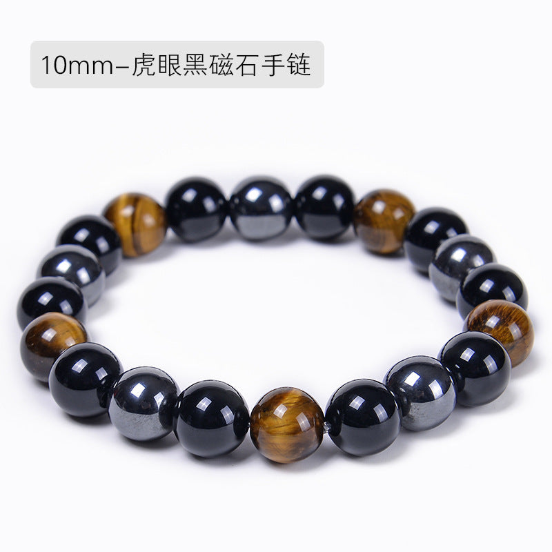 Unisex Geometric Agate & Tiger Eye Energy Bracelet - 8/10mm Black Magnet Beaded Yoga Jewelry