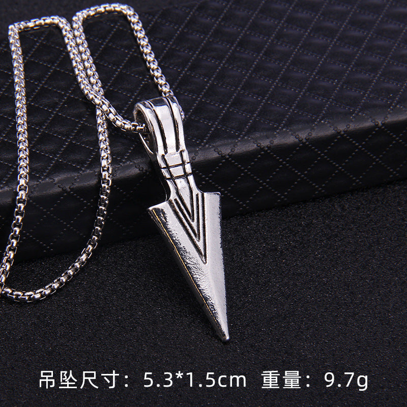 Hip-Hop Geometric Trident Blade Pendant Necklace for Men