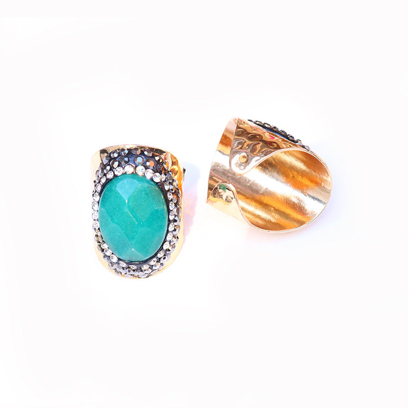 Exaggerated Irregular Agate Gemstone Gold Plated Open Ring