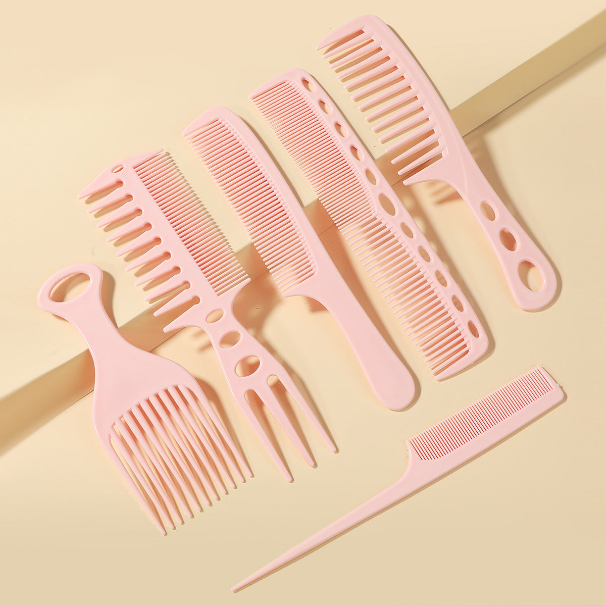 Simple Solid Color Plastic Hair Comb 6-Piece Set - Black Hairdressing and Makeup Combs