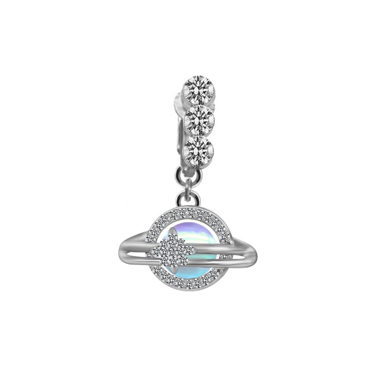 Casual Heart-Shaped Opal and Rhinestone Belly Ring Set in Stainless Steel and White Gold Plating