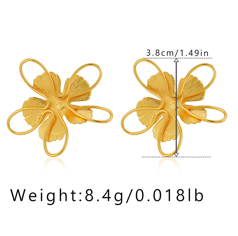 1 Pair Minimalist Flower Design 18k Gold Plated Copper Drop Earrings