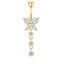 1 Piece Heart & Butterfly Zircon Inlay Stainless Steel Belly Ring Set