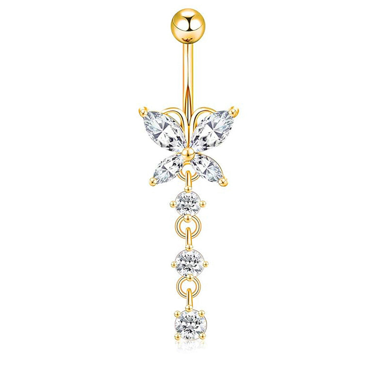 1 Piece Heart & Butterfly Zircon Inlay Stainless Steel Belly Ring Set