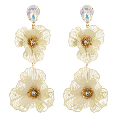 1 Pair Elegant Vacation Classic Style Flower Hollow Out Inlay Alloy Rhinestones Glass Silver Plated Drop Earrings