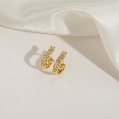 Elegant Minimalist 14K Gold Plated Baroque Hoop Earrings with Zircon Inlay