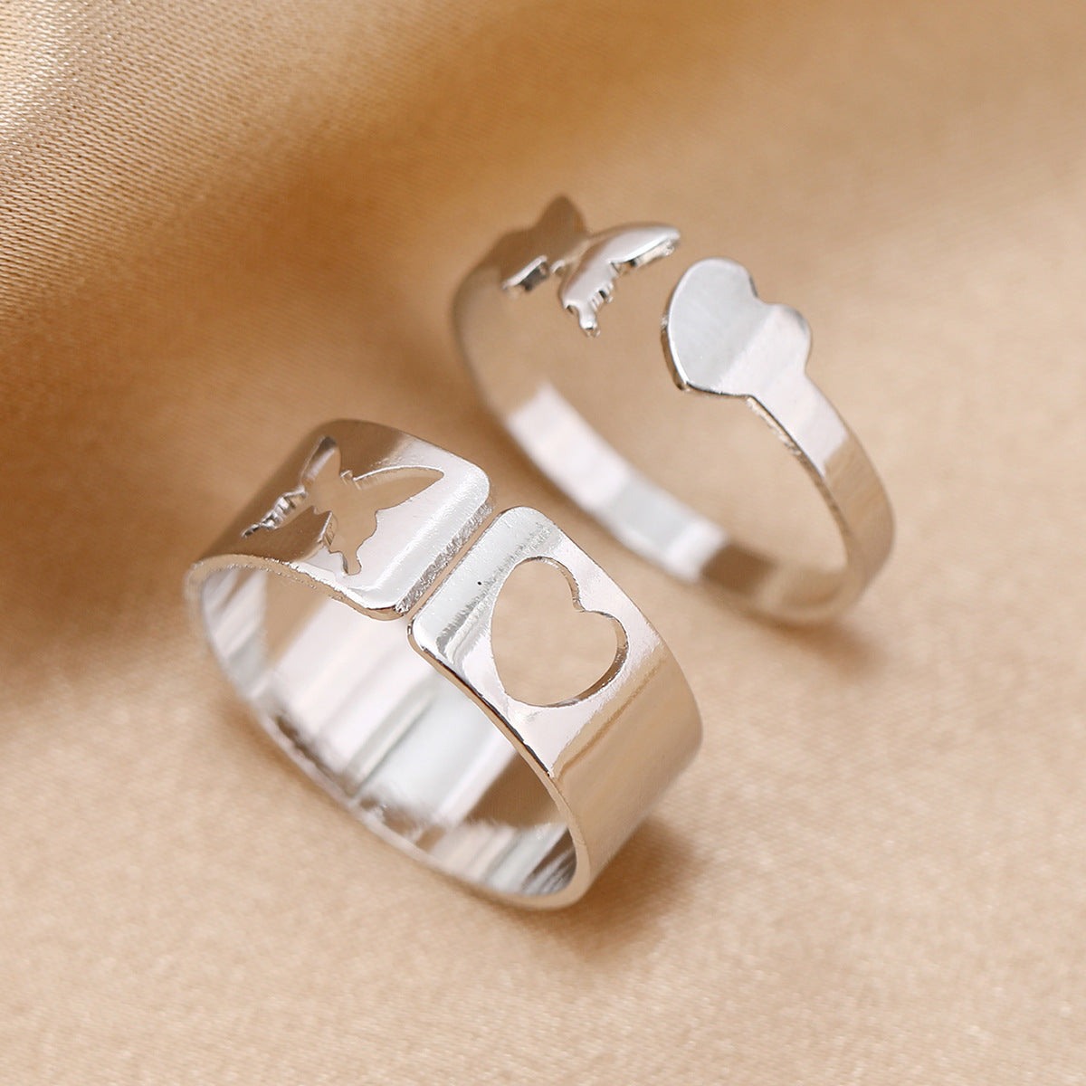 Simple Punk Hollow Universe Planet Adjustable Couple Rings Set