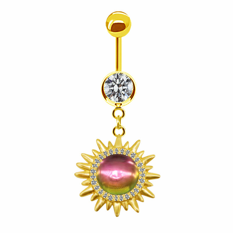 Casual Tropical Sunflower Gold Plated Rhinestone Belly Ring