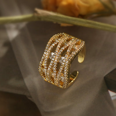 Elegant Geometric Zircon 18k Gold Plated Open Ring