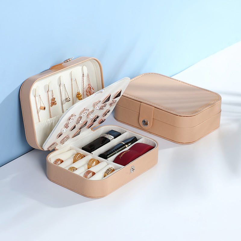 Simple Style PU Leather Double Layer Jewelry Box with Earring Holder - Multiple Colors Available