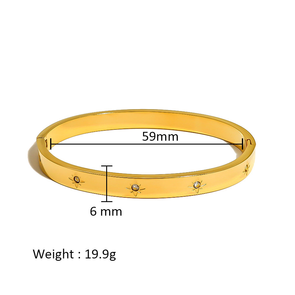 18K Gold Plated Zircon Geometric Star Flower Stainless Steel Bangle Bracelet for Women