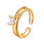 IG Style Geometric Butterfly 14K Gold Plated Open Ring with Zircon and Pearl Inlay