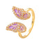 IG Style Geometric Butterfly 14K Gold Plated Open Ring with Zircon and Pearl Inlay