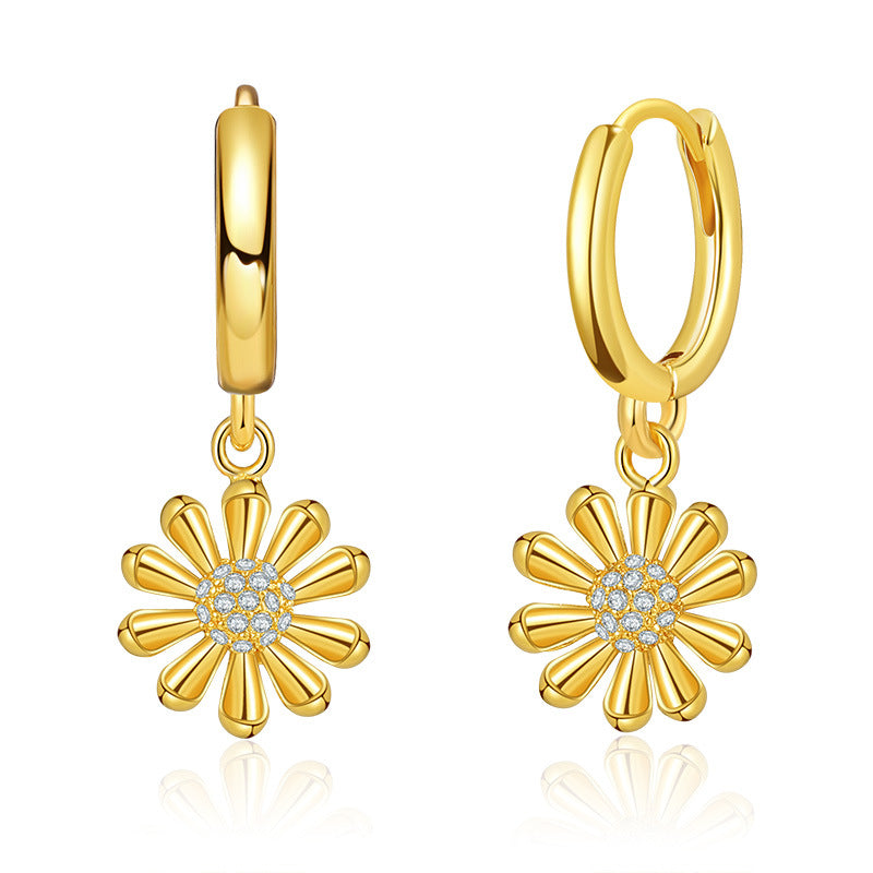 1 Pair Geometric Flower Zirconia Plated Copper Drop Earrings