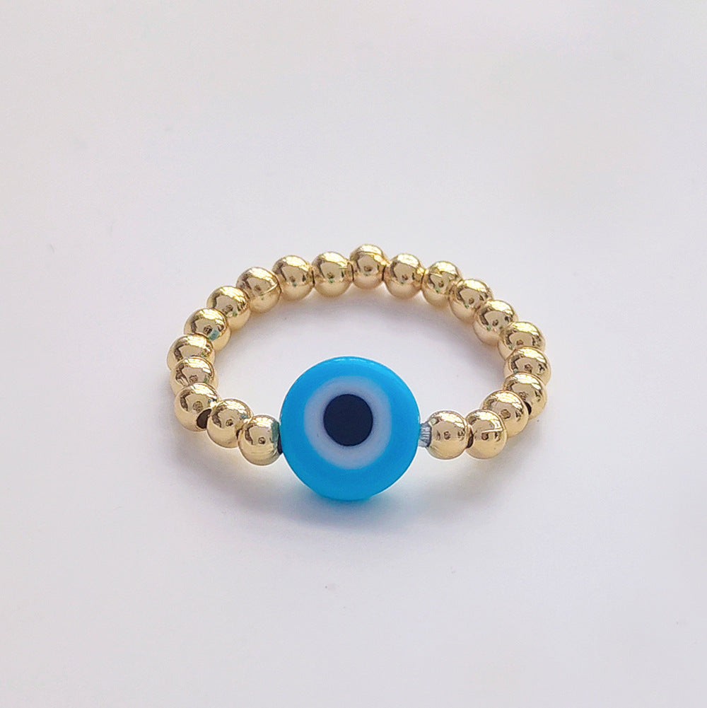 Artistic Evil Eye 18K Gold Plated Beaded Glass Ring