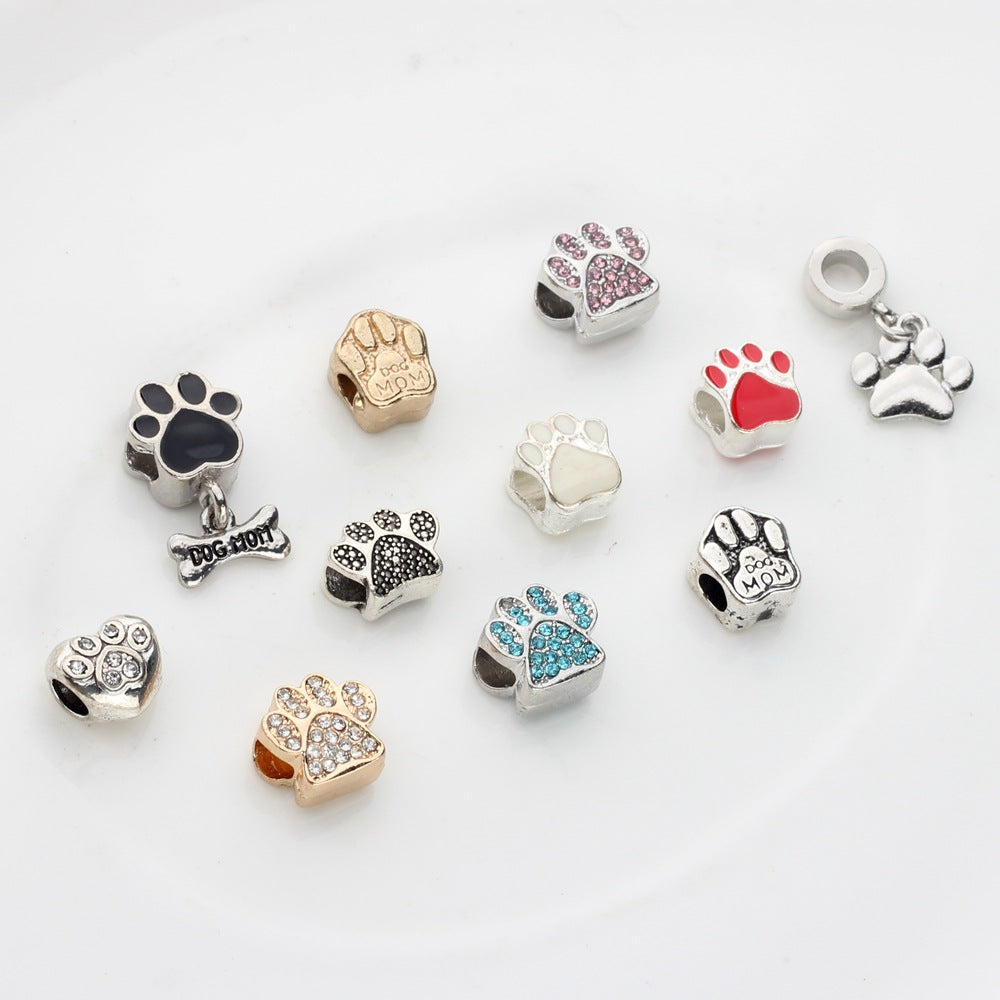 Cute Paw Print Zinc Alloy Zircon Beads for DIY Necklace Jewelry Accessories