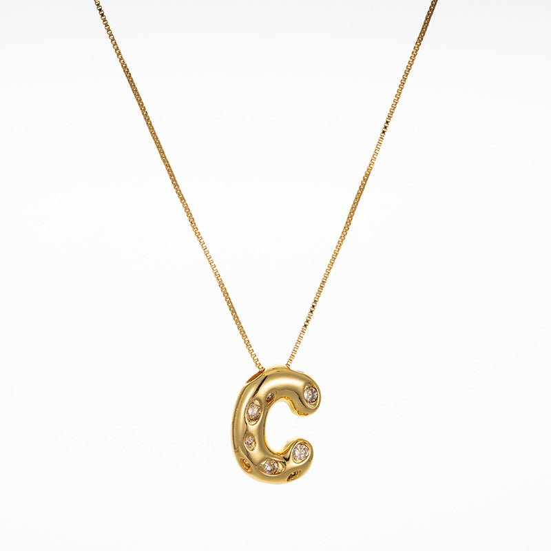 Elegant Gold Plated Zircon Letter Pendant Necklace - Minimalist Design