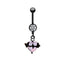 Moon & Heart Shaped Belly Ring with Rhinestones - White Gold Plated