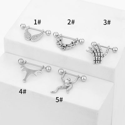 1 Piece Nipple Rings & Studs Sexy Modern Style Hand Heart Shape Wings 316L Stainless Steel  Inlay Zircon Nipple Rings & Studs