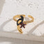 IG Style Casual Arrow Snake Bird Zircon Enamel 14K Gold Plated Open Ring