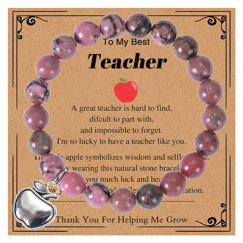 Simple Style Apple Pendant Natural Stone Beaded Bracelet for Teachers