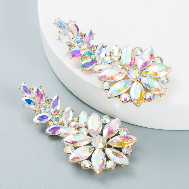 Fashion Rhinestone Geometric Flower Statement Earrings