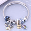 Cute Animal Opal Inlay Stainless Steel Adjustable Cuff Bracelet with Crystal Butterfly Tassel Beads