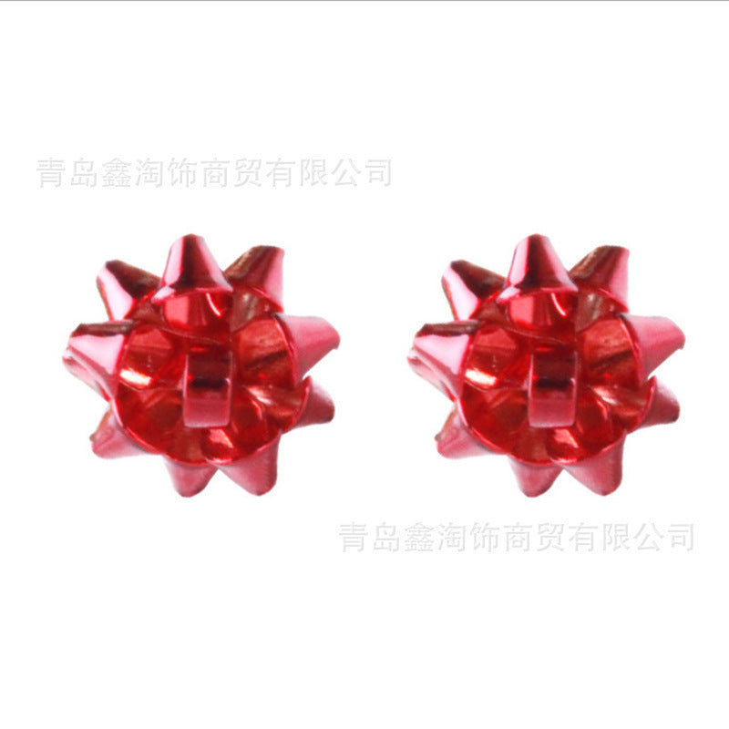 Simple Metal Flower Christmas Bow Stud Earrings for Women