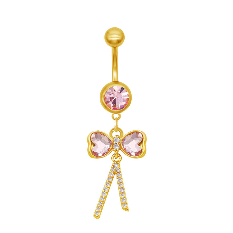 Elegant Sun & Moon Butterfly Belly Ring - 316 Stainless Steel with Rhinestones and Gold Plating