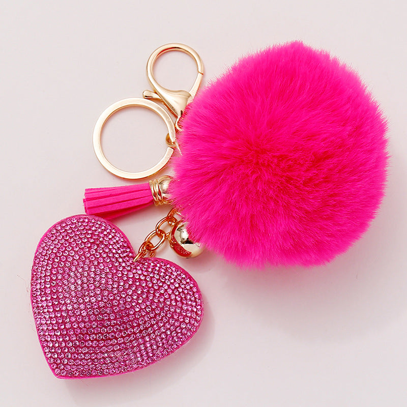 Alloy Heart Tassel Keychain with Rhinestone Charm for Bags and Cars